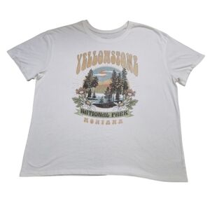 Time & True Yellowstone National Park T-Shirt in Off White and Print, Size XXXL